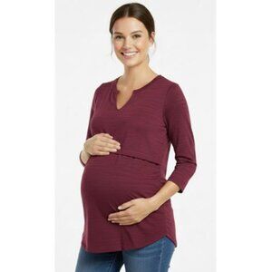 Thyme maternity burgundy gray stripes nursing top 3/4 sleeves XS